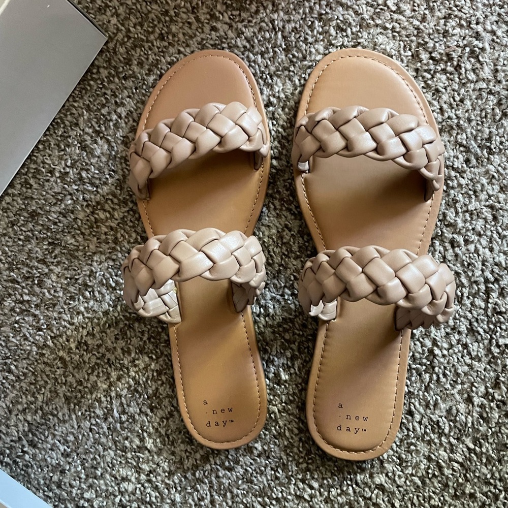 A New Day Tan Braided Sandals Slip-On Style